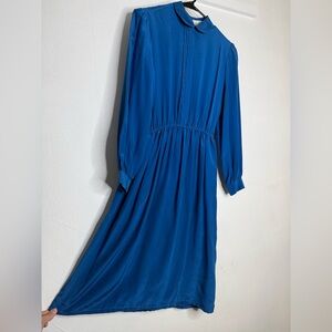 Vintage Nordstrom Silk Blue Long Sleeve Dress